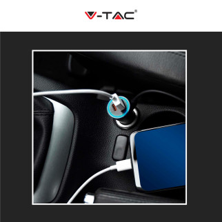 V-Tac VT-5318 Caricabatterie Smart Auto USB 20W 3A per Smartphone Ricarica Rapida PD+QC Colore Nero