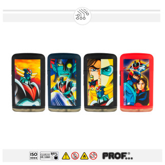 Prof Accendini Elettronici Turbo Antivento Fantasia Goldorak Single Blueflame - Serie da 4 Accendini