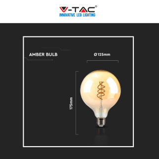 V-Tac VT-2126 Lampadina LED E27 6W Globo G125 Filament Vetro Ambrato - SKU 217328