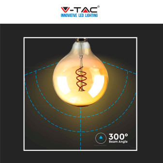 V-Tac VT-2126 Lampadina LED E27 6W Globo G125 Filament Vetro Ambrato - SKU 217328