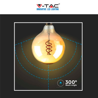 V-Tac VT-2126 Lampadina LED E27 6W Globo G125 Filament Vetro Ambrato - SKU 217328