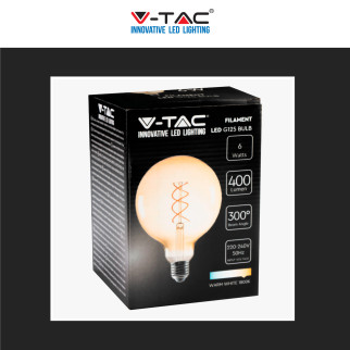 V-Tac VT-2126 Lampadina LED E27 6W Globo G125 Filament Vetro Ambrato - SKU 217328