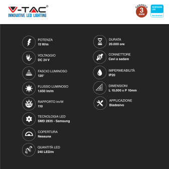 V-Tac VT-10-240 Striscia LED Flessibile 150W SMD Monocolore 240