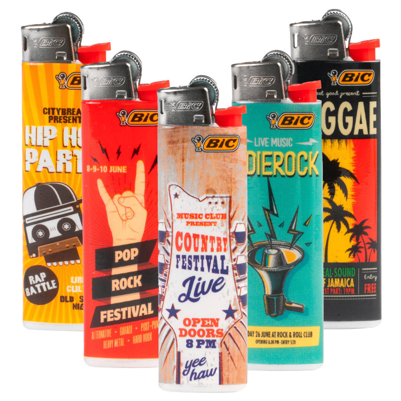 Bic Slim J23 Accendini Medi Fantasia Music Style - Serie da 5 Accendini