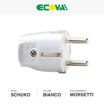Ecova Spina Singola Schuko 16A con Uscita Cavo Dritta Colore Bianco - mod. 30021