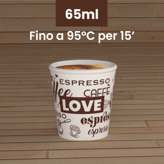 Bicchierini da Caffè in Carta Riciclabile con Fantasia LoveWhiteCUP da 65ml - Confezione da 50