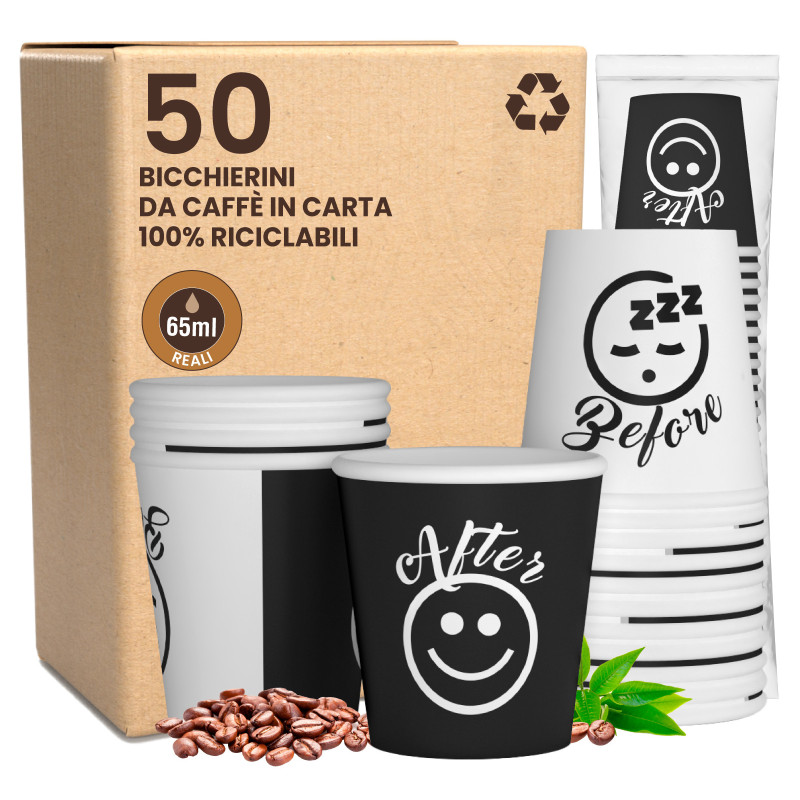 Bicchierini da Caffè in Carta Riciclabile con Fantasia DownUpCUP da 65ml - Confezione da 50