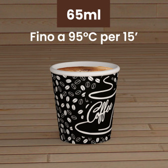 Bicchierini da Caffè in Carta Riciclabile con Fantasia BlackCUP da 65ml - Confezione da 50 Bicchieri
