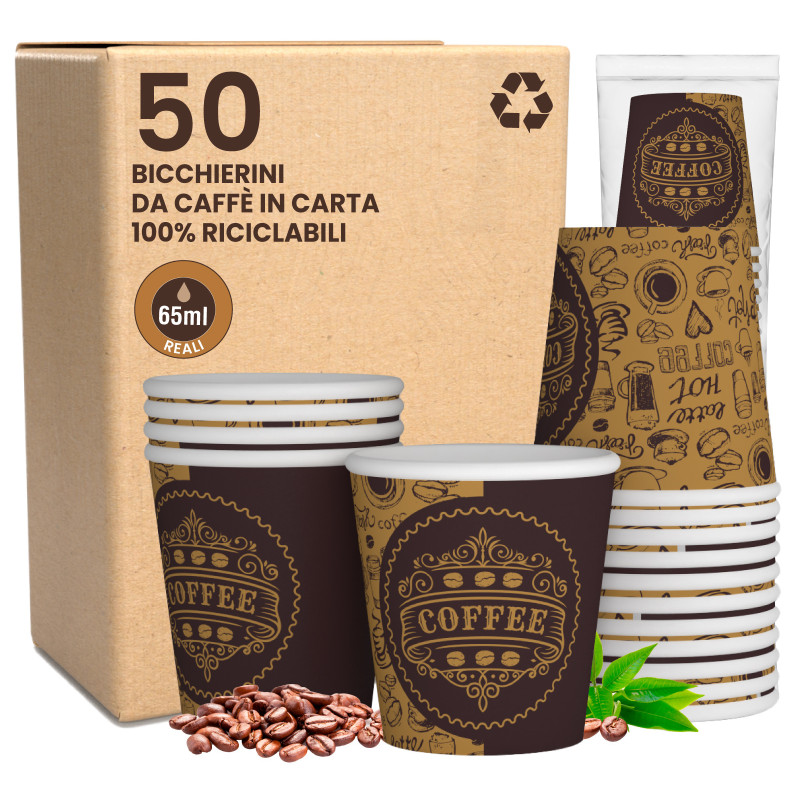 Bicchierini da Caffè in Carta Riciclabile con Fantasia PubCUP da 65ml - Confezione da 50 Bicchieri