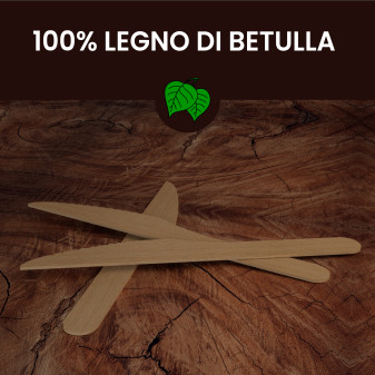 Coltelli Usa e Getta in Legno di Betulla Naturali Biodegradabili e Compostabili - Confezione da 100