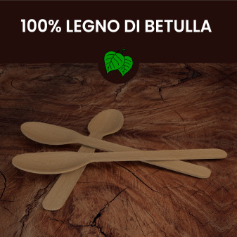 Cucchiai Usa e Getta in Legno di Betulla Naturali Biodegradabili e Compostabili - Confezione da 100