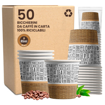 Bicchierini da Caffè in Carta Riciclabile con Fantasia WriteOnCUP da 65ml - Confezione da 50