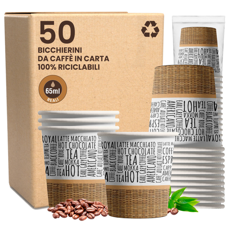 Bicchierini da Caffè in Carta Riciclabile con Fantasia WriteOnCUP da 65ml - Confezione da 50