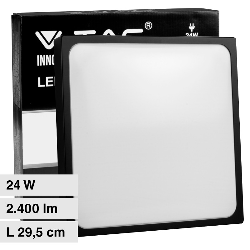 V-Tac VT-8624 Plafoniera LED Quadrata 24W SMD IP44 Colore Nero