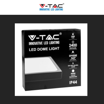 V-Tac VT-8624 Plafoniera LED Quadrata 24W SMD IP44 Colore Nero