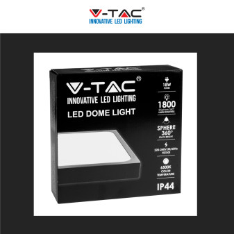 V-Tac VT-8618 Plafoniera LED Quadrata 18W SMD IP44 Colore Nero