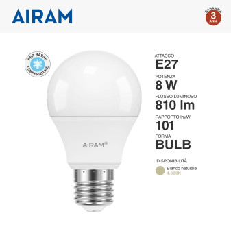 Bot Lighting Airam Frost Lampadina LED E27 8W Bulb A60 Goccia SMD per