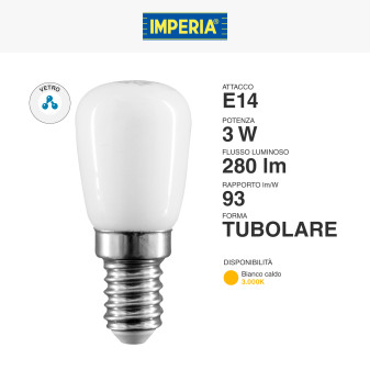 Imperia Lampadina LED E14 3W Tubolare T26 SMD in Vetro Satinato