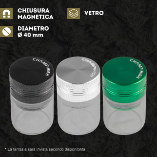 Champ High Grinder Tritatabacco 3 Parti in Vetro Trasparente e Metallo Colore Nero Grigio o Verde