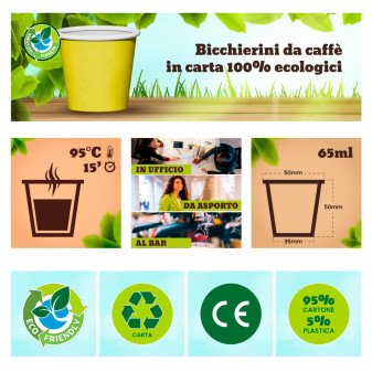Bicchierini da Caffè in Carta Riciclabile Colore Giallo da 65ml - Confezione da 50 Bicchieri