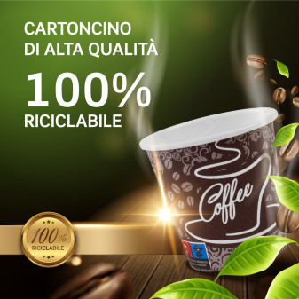 Bicchierini da Caffè in Carta Riciclabile con Fantasia Coffee da 65ml - Confezione da 50 Bicchieri
