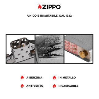 Zippo Accendino a Benzina Ricaricabile ed Antivento Brushed Chrome -