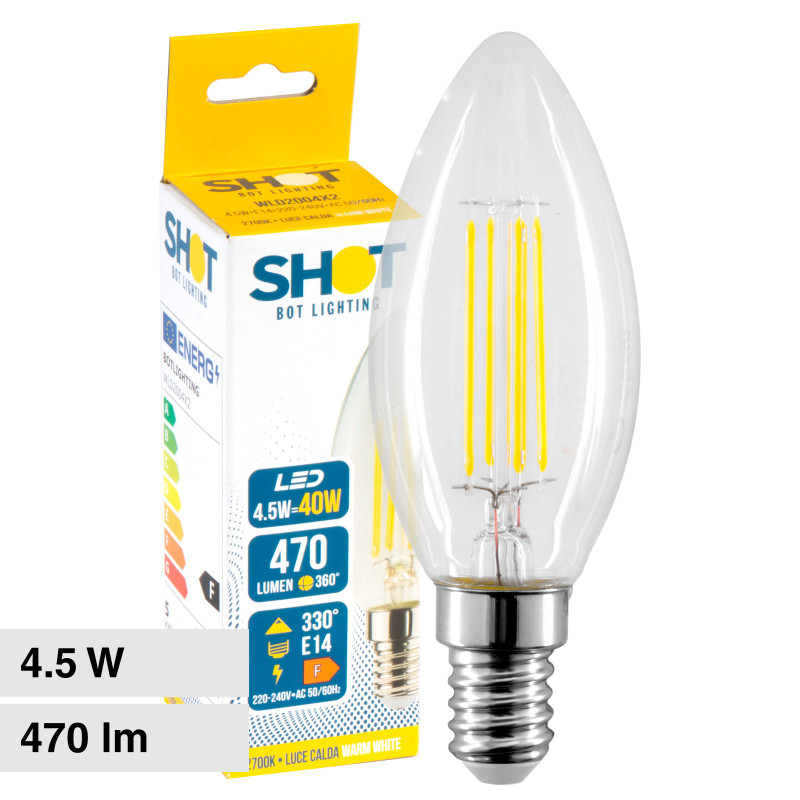 Bot Lighting Shot Lampadina LED E14 4.5W Candle C35 Candela Filament