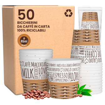 Bicchierini da Caffè in Carta Riciclabile con Fantasia SweetCUP da 65ml - Confezione da 50 Bicchieri