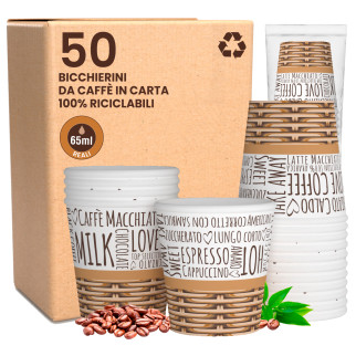Bicchierini da Caffè in Carta Riciclabile con Fantasia SweetCUP da 65ml - Confezione da 50 Bicchieri