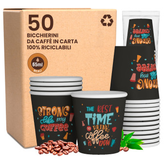 Bicchierini da Caffè in Carta Riciclabile con Fantasia StrongLifeCUP da 65ml - Confezione da 50
