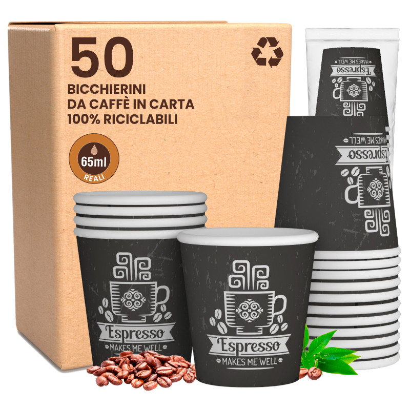 Bicchierini da Caffè in Carta Riciclabile con Fantasia CuzcoCUP da 65ml - Confezione da 50 Bicchieri