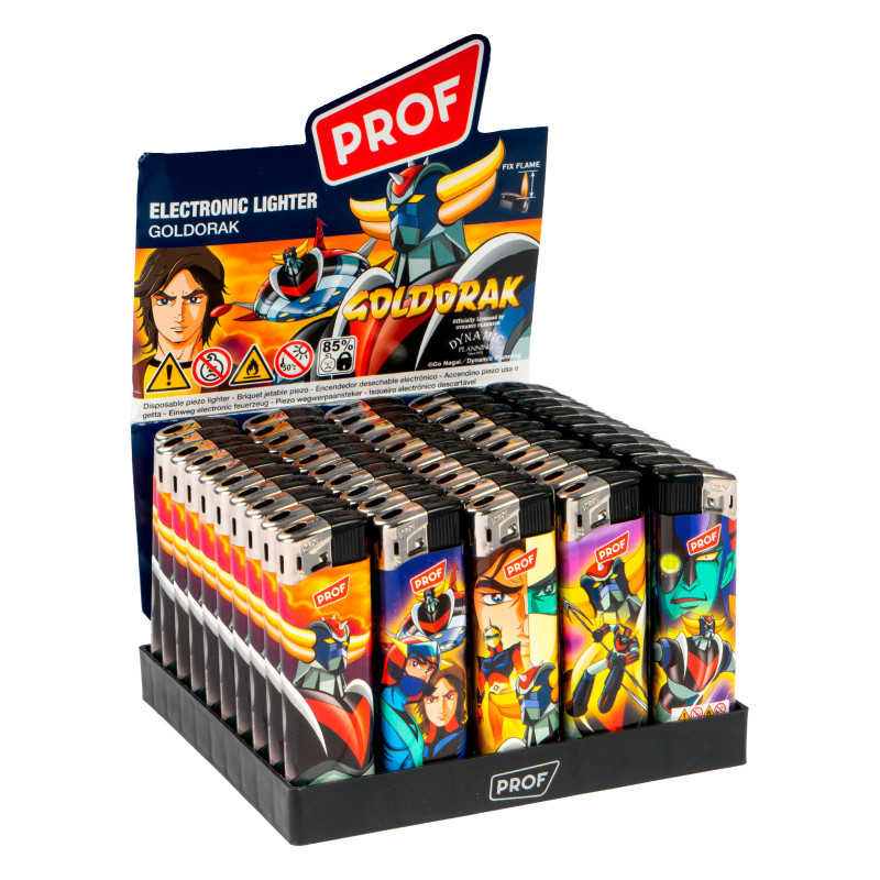 Prof Accendini Maxi Elettronici Fantasia Goldorak - Box da 50 Accendini