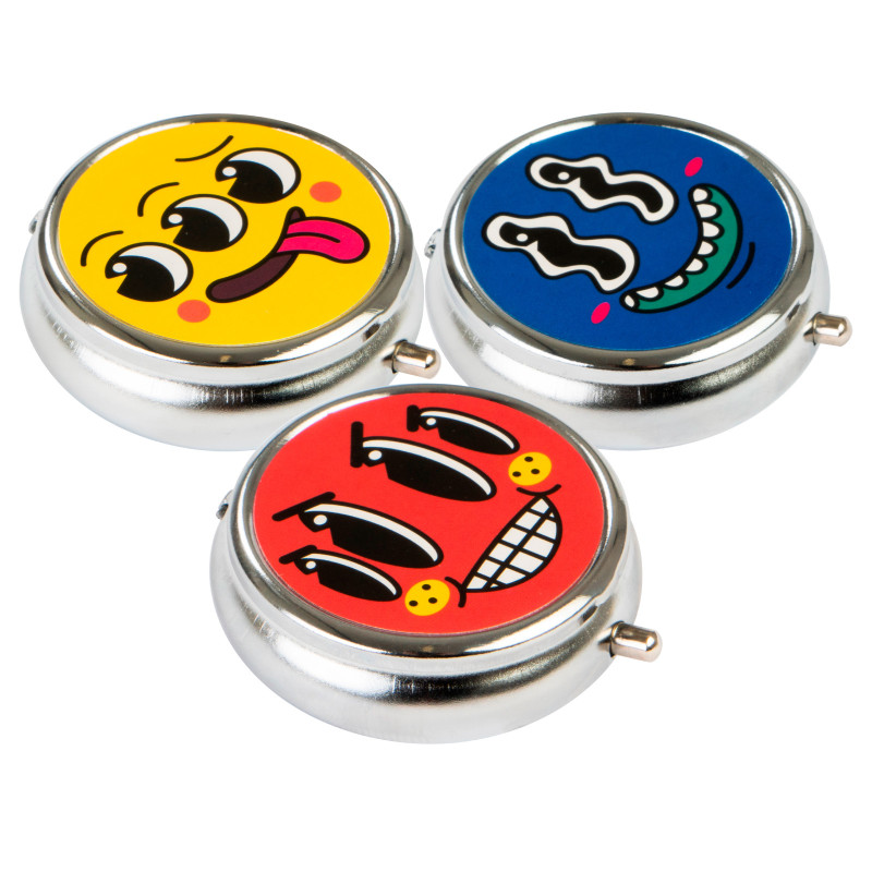 Champ Posacenere Tascabile in Metallo Fantasia Funny Faces con Meccanismo a Scatto