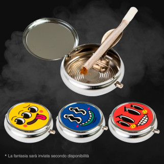 Champ Posacenere Tascabile in Metallo Fantasia Funny Faces con Meccanismo a Scatto