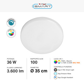 V-Tac Smart VT-5138 Plafoniera LED Rotonda 36W SMD RGB+W