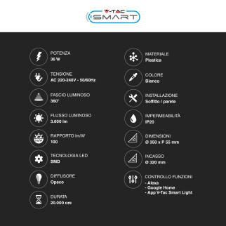 V-Tac Smart VT-5138 Plafoniera LED Rotonda 36W SMD RGB+W