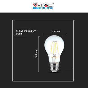 V-Tac VT-2133 Lampadina LED E27 12W Bulb A60 Goccia Filament