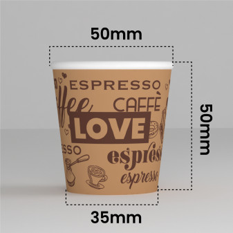 Bicchierini da Caffè in Carta Riciclabile con Fantasia Love BrownCUP da 65ml - Confezione da 50