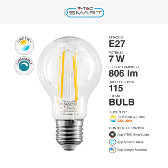 V-Tac Smart VT-5137 Lampadina LED E27 7W Bulb A60 Goccia