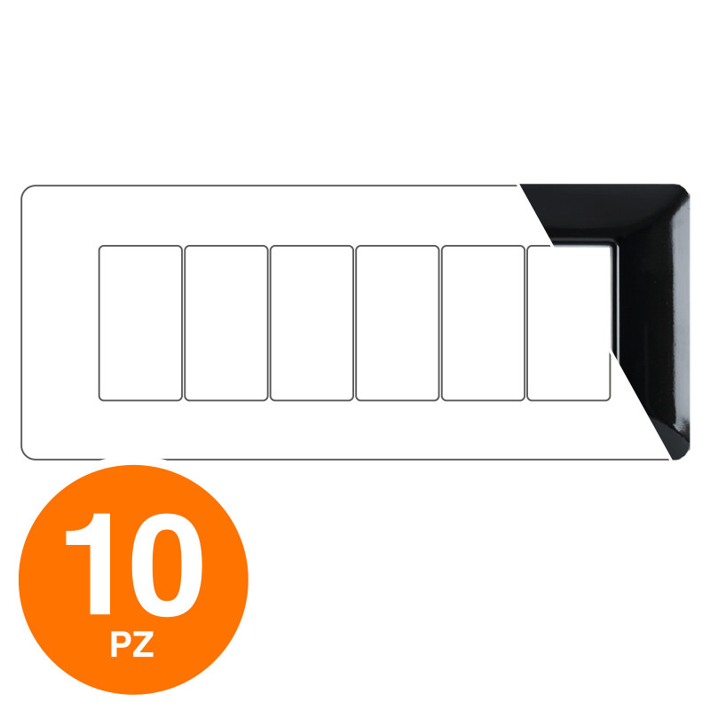 MAPAM Placca Tecnopolimero JOY 6P Nero - Confezione 10pz - mod. M8007-02 - Compatibile con BTicino