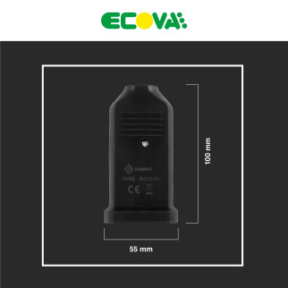 Ecova Presa Bipasso 10/16A 2P+T IP44 in Gomma Antispruzzo con Uscita Cavo Dritta Colore Nero - mod.
