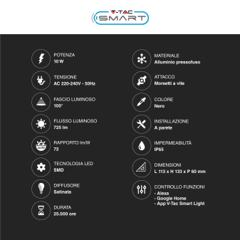 V-Tac Smart VT-5191S Faro LED Wi-Fi Floodlight 10W SMD IP65 CCT