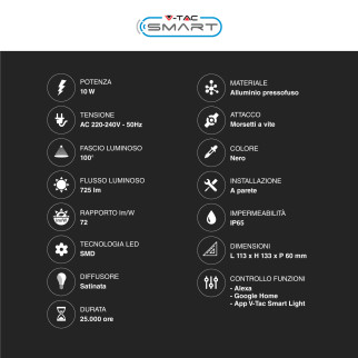 V-Tac Smart VT-5191S Faro LED Wi-Fi Floodlight 10W SMD IP65 CCT