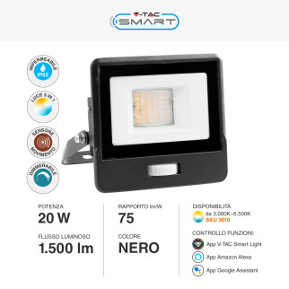 V-Tac Smart VT-5192S Faro LED Wi-Fi Floodlight 20W IP65 CCT