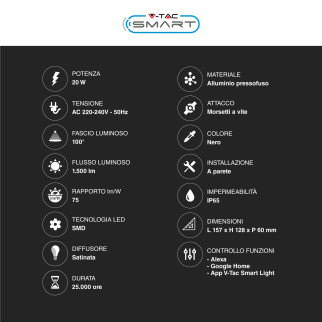 V-Tac Smart VT-5192S Faro LED Wi-Fi Floodlight 20W IP65 CCT