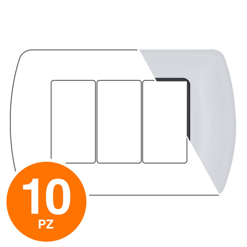 MAPAM Placca Metallo ART 8803-01 3P Bianco - Confezione 10pz - mod. 8803-01 - Compatibile con