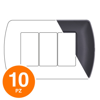 MAPAM Placca Metallo ART 8803-02 3P Nero - Confezione 10pz - mod. 8803-02 - Compatibile con BTicino