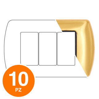 MAPAM Placca Metallo ART 8803-03 3P Oro - Confezione 10pz - mod. 8803-03 - Compatibile con BTicino