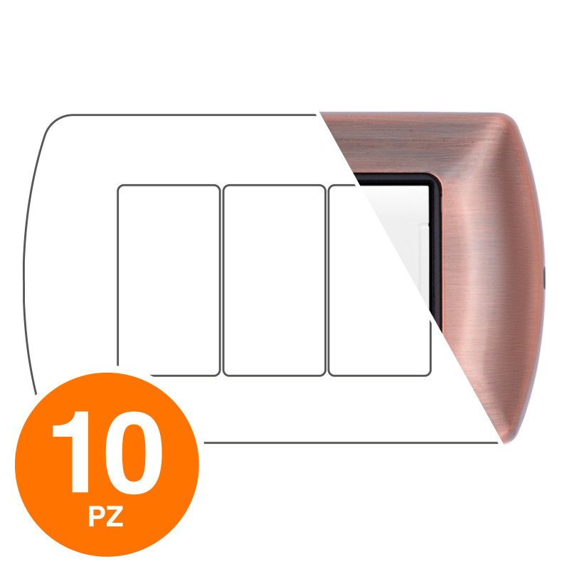 MAPAM Placca Metallo ART 8803-10 3P Rame - Confezione 10pz - mod. 8803-10 - Compatibile con BTicino