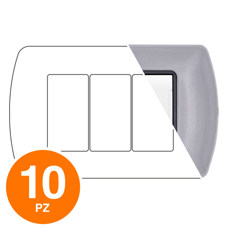 MAPAM Placca Metallo ART 8803-25 3P Grigio - Confezione 10pz - mod. 8803-25 - Compatibile con